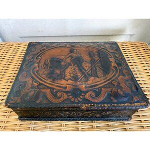 Vintage 60's Spanish Don Quixote Tooled Leather Cigarette Box